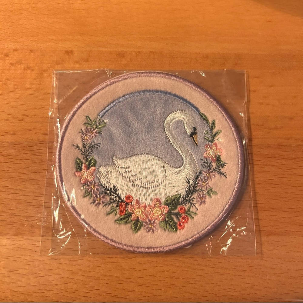 Stoney Clover Lane Embroidered Swan Floral Patch — Lavender, White, Pink